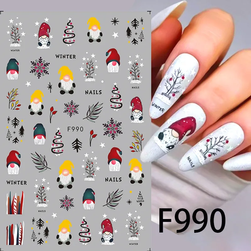 New Cartoon 3D Santa Claus Snowman Nail Stickers Christmas Series Nail Art Decoration Relief Snowflakes Leaves Stickers For Nail