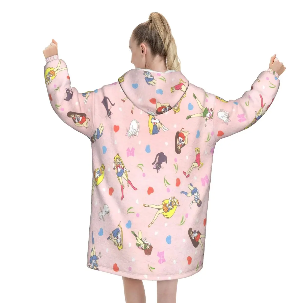 Sailors lunes Luna filles Anime couverture à capuche couverture portable grande avec poche sac de couchage chaud doux confortable Onesie