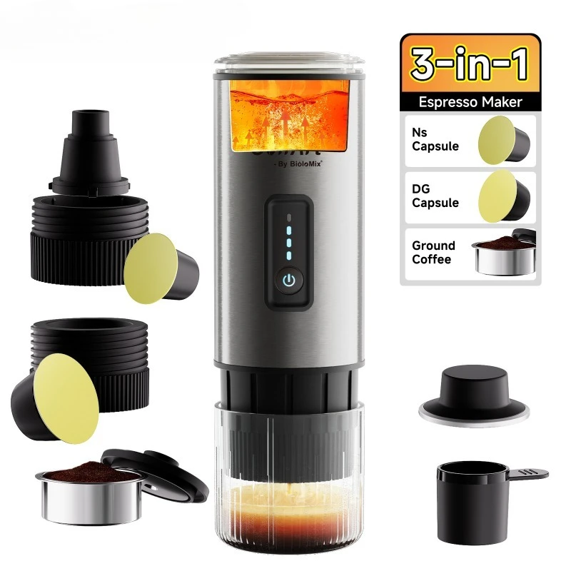 

Portable outdoor mini heating coffee machine, espresso capsule coffee powder three-in-one car