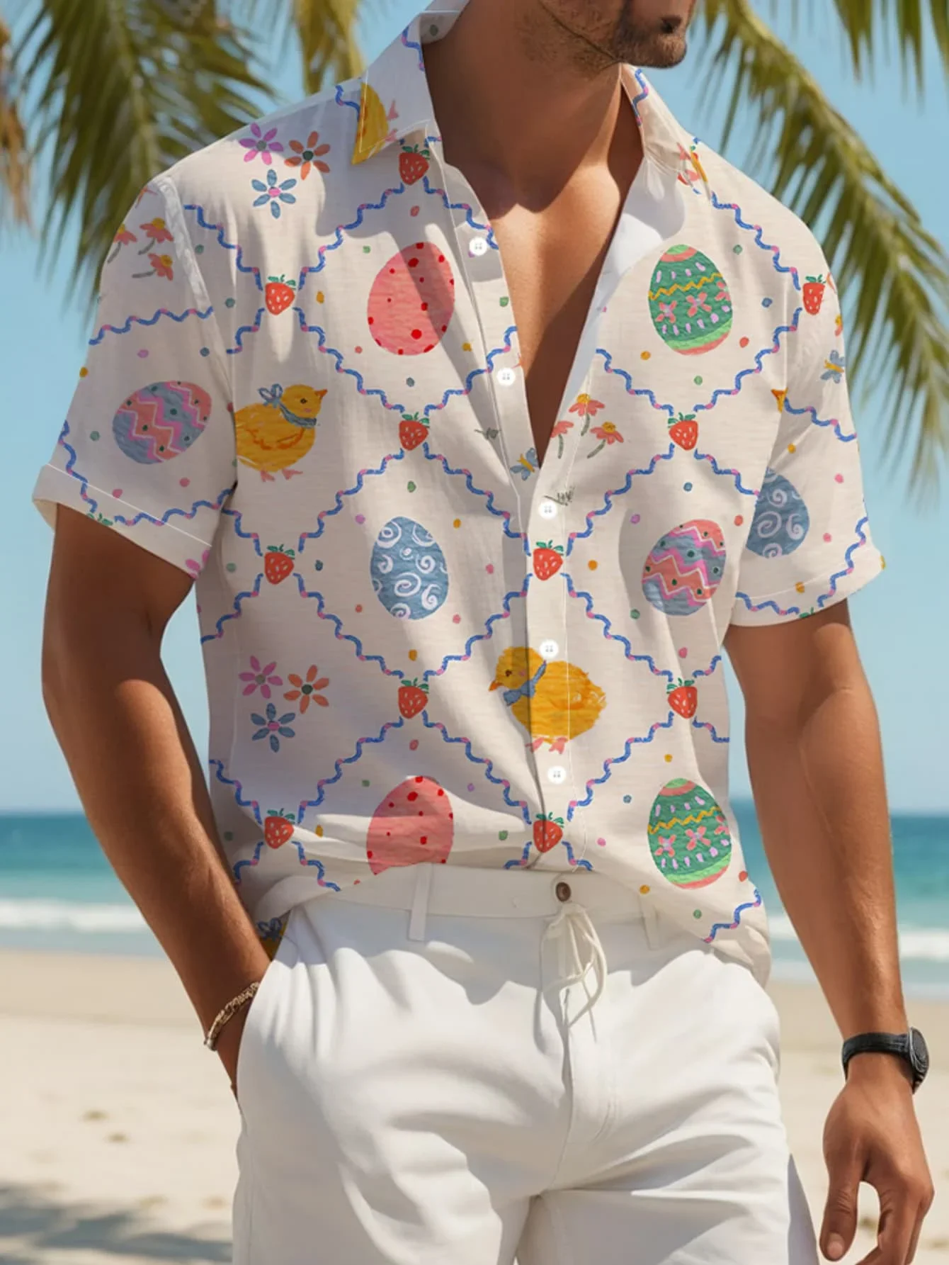 Summer Lightweight Beach Shirt Men Hawaiian Style Casual Man Short Sleeve Fashion Print Breathable Party Outfit Tops