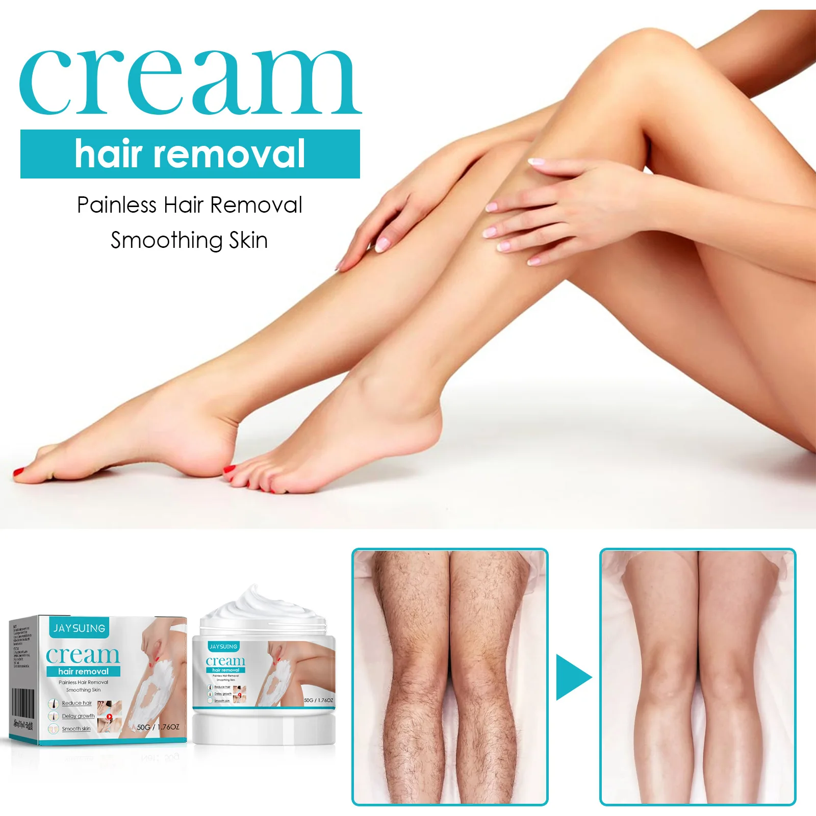 cream hair removal painless hair removal smoothing skin, reduce hair and delay growth and smooth skin, 50g