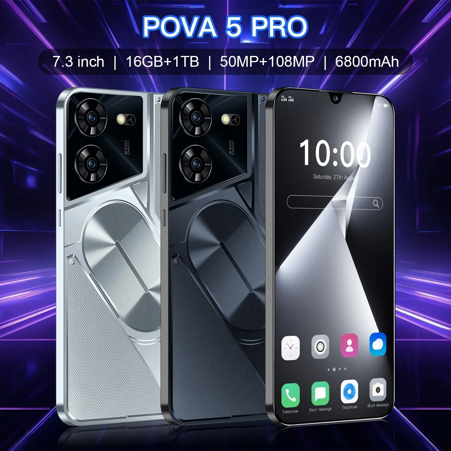 Hot-selling Mobile Phone Pova5 Pro+ 6.6-inch Large Screen 2+16G Memory All-in-one Machine Smartphone  S23 S22 Ultra