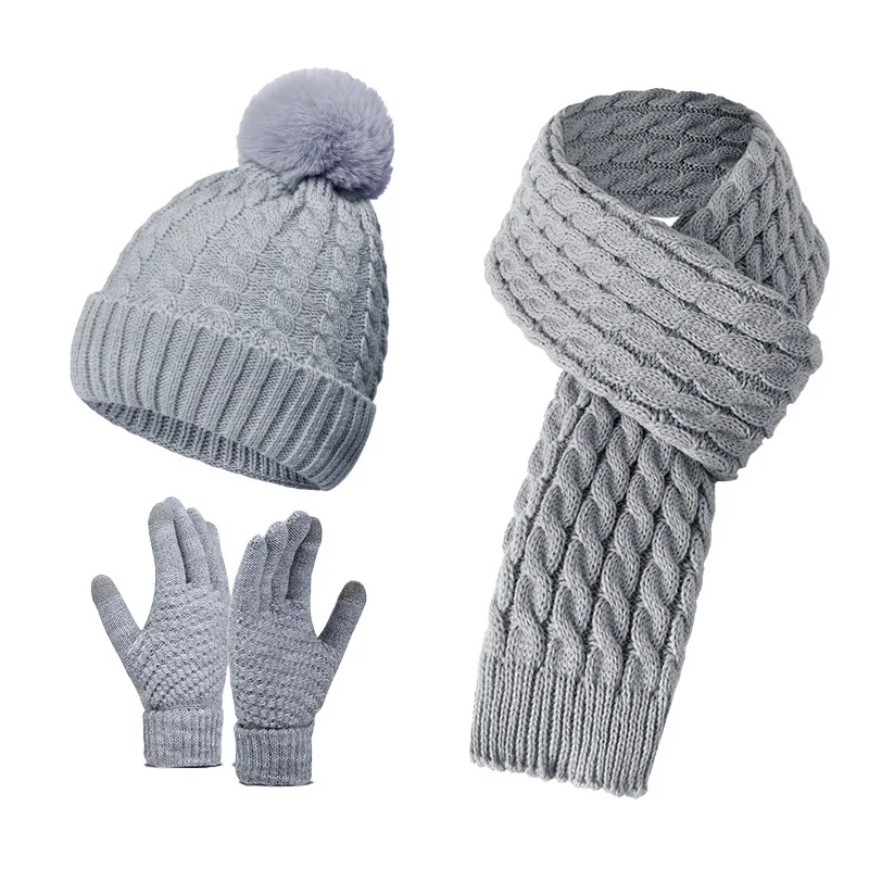 Winter Warmth Essentials: Acrylic Knit Beanie, Scarf, & Touchscreen Gloves Set