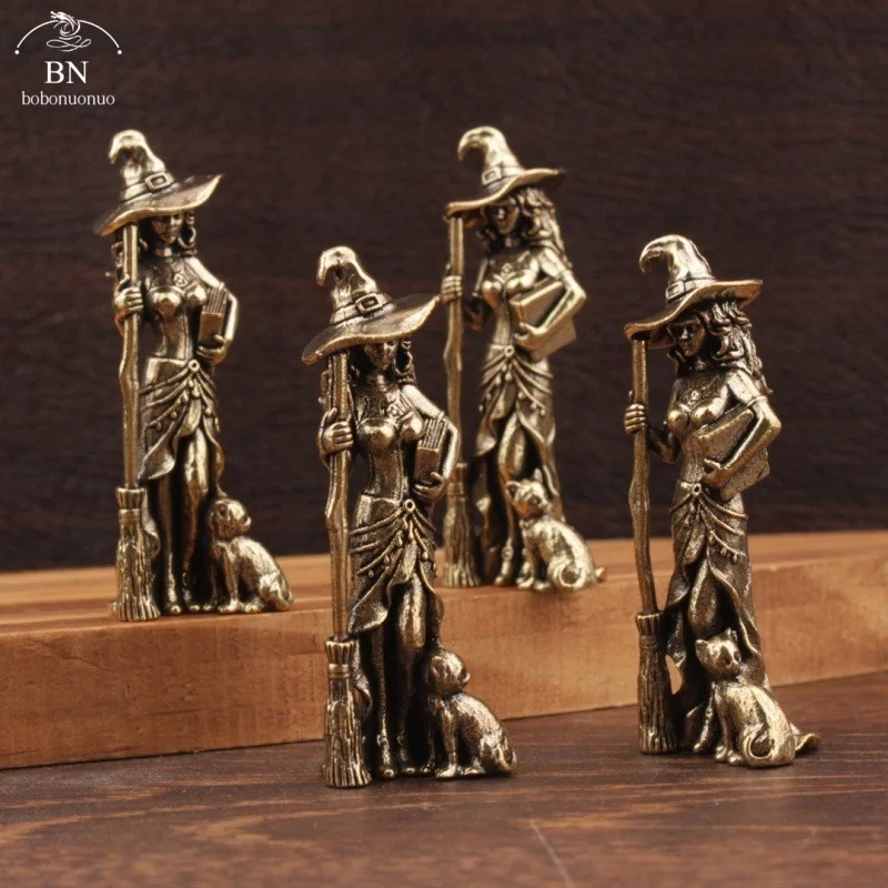 1pc Messing Magische Hexe Figuren Miniaturen Desktop Ornamente Retro Metall Modelle Kleine Statue Hause Dekorationen Handwerk Zubehör