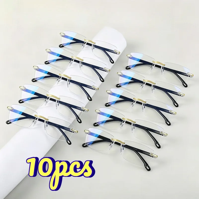 10 Pack Unisex Rimless Presbyopia Eyeglasses Anti Blue Light Reading Glasses +1.00 To +4.00