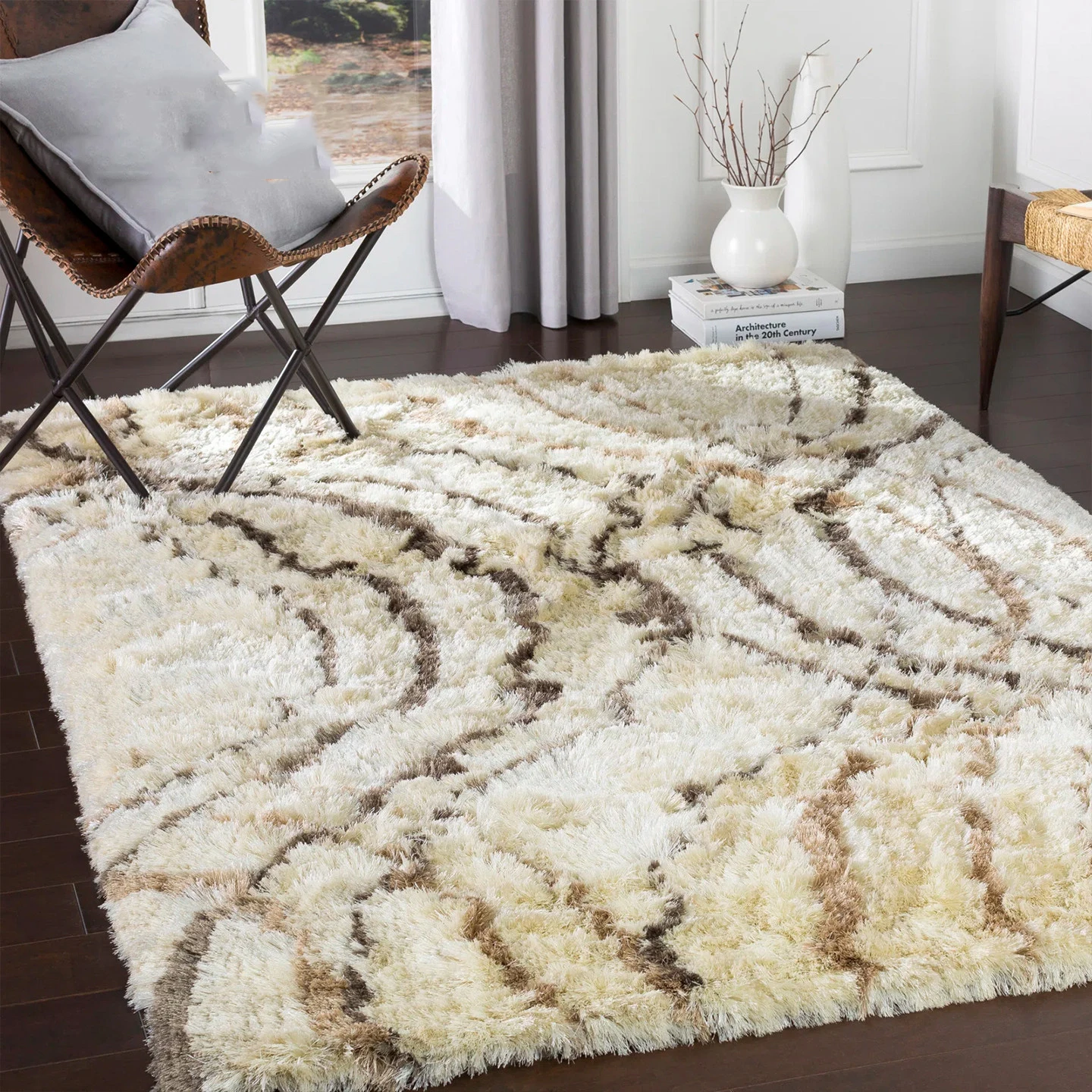 Long Plush Cream Style Living Room Carpet American Style Modern Area Rug Bedroom Villa Sofa Coffee Table Floor Mat Bedside Floor
