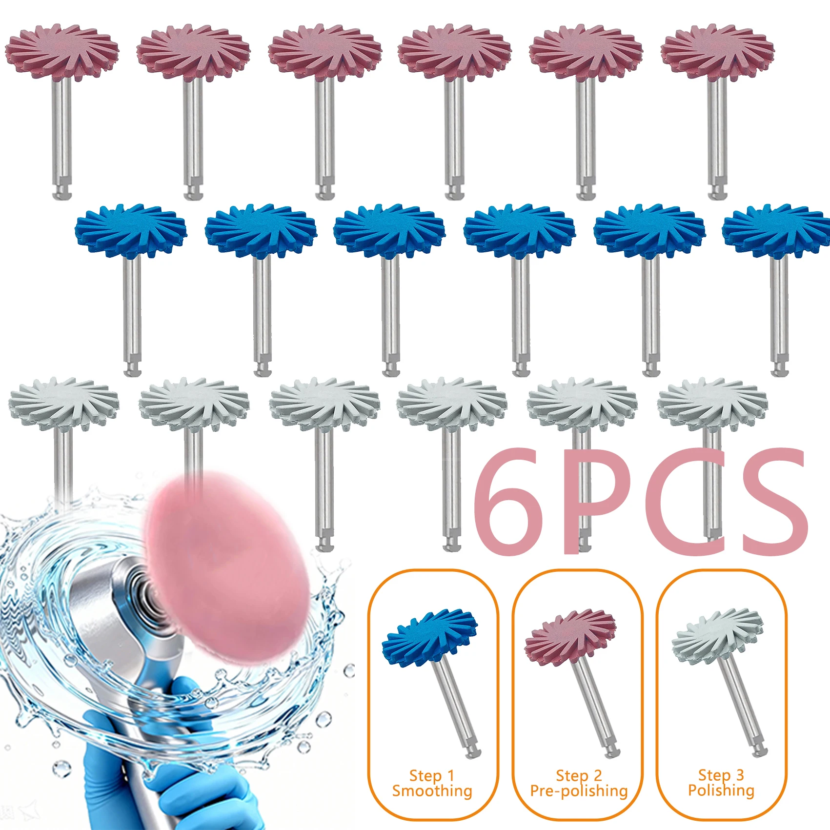 WellCK 6 sztuk/zestaw guma dentystyczna polerka żywica kompozytowa polerowanie diamentowy System RA zestaw dysków 14mm koło spiralne Flex Brush wiertła