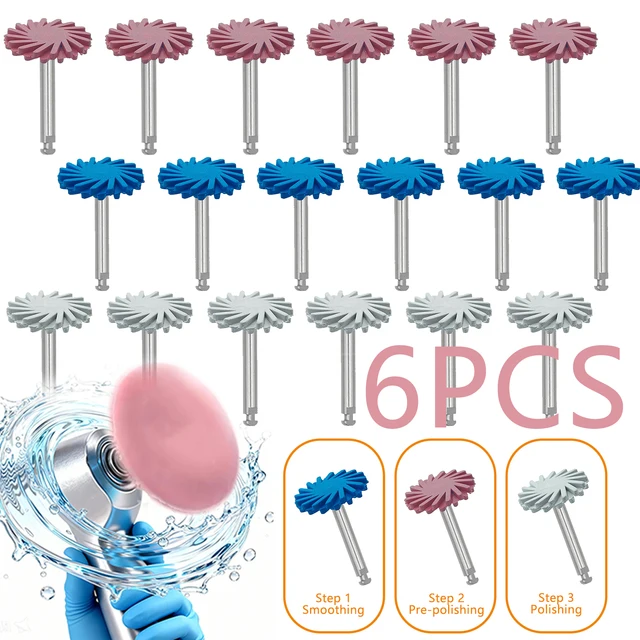 WellCK 6 sztuk/zestaw guma dentystyczna polerka żywica kompozytowa polerowanie diamentowy System RA zestaw dysków 14mm koło spiralne Flex Brush wiertła
