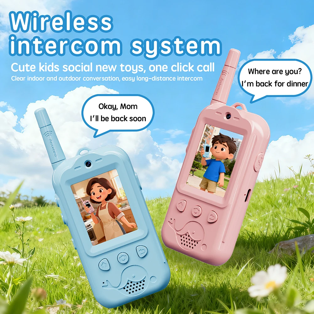 2pcs Dual-Lens Video Walkie-Talkies For Kid 4 Colors Rechargeable Wireless Video Call Intercom With Voice Changer