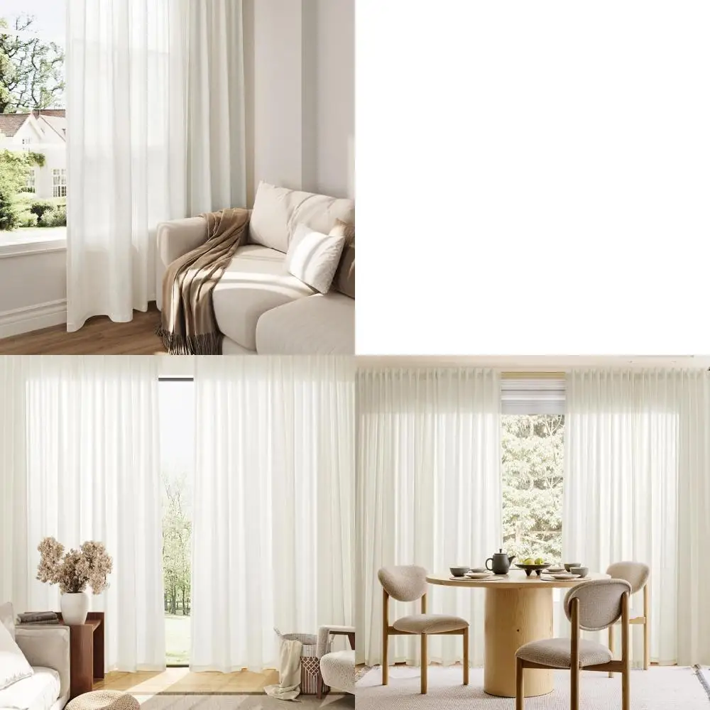 

Natural Cream Linen Curtains, 84 Long, 2-Panel Set, Rod Pocket & Back Tab, Semi-Sheer Privacy, Modern Farmhouse Style for Living