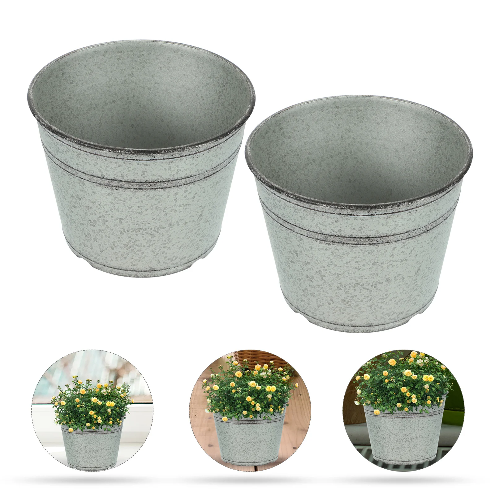 

2Pcs Plastic Plant Pot Retro Style with Good Drainage for Garden Office Home Decorative Indoor Plants Flower Nursery Containers