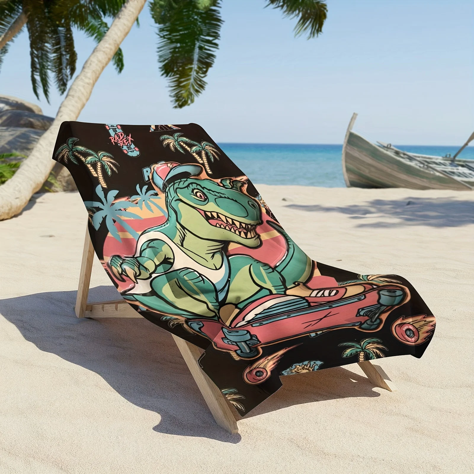 Ultra Soft Microfiber Cute Cat Dinosaur Print Beach Towel Super Absorbent Towel For Travel Swimming Yoga Camping