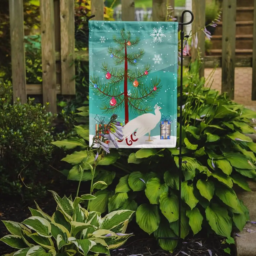 Carolines Treasures BB9293GF White Peacock Peafowl Christmas Garden Flag, Teal Mailbox Flag Decorative Yard Flag Outside