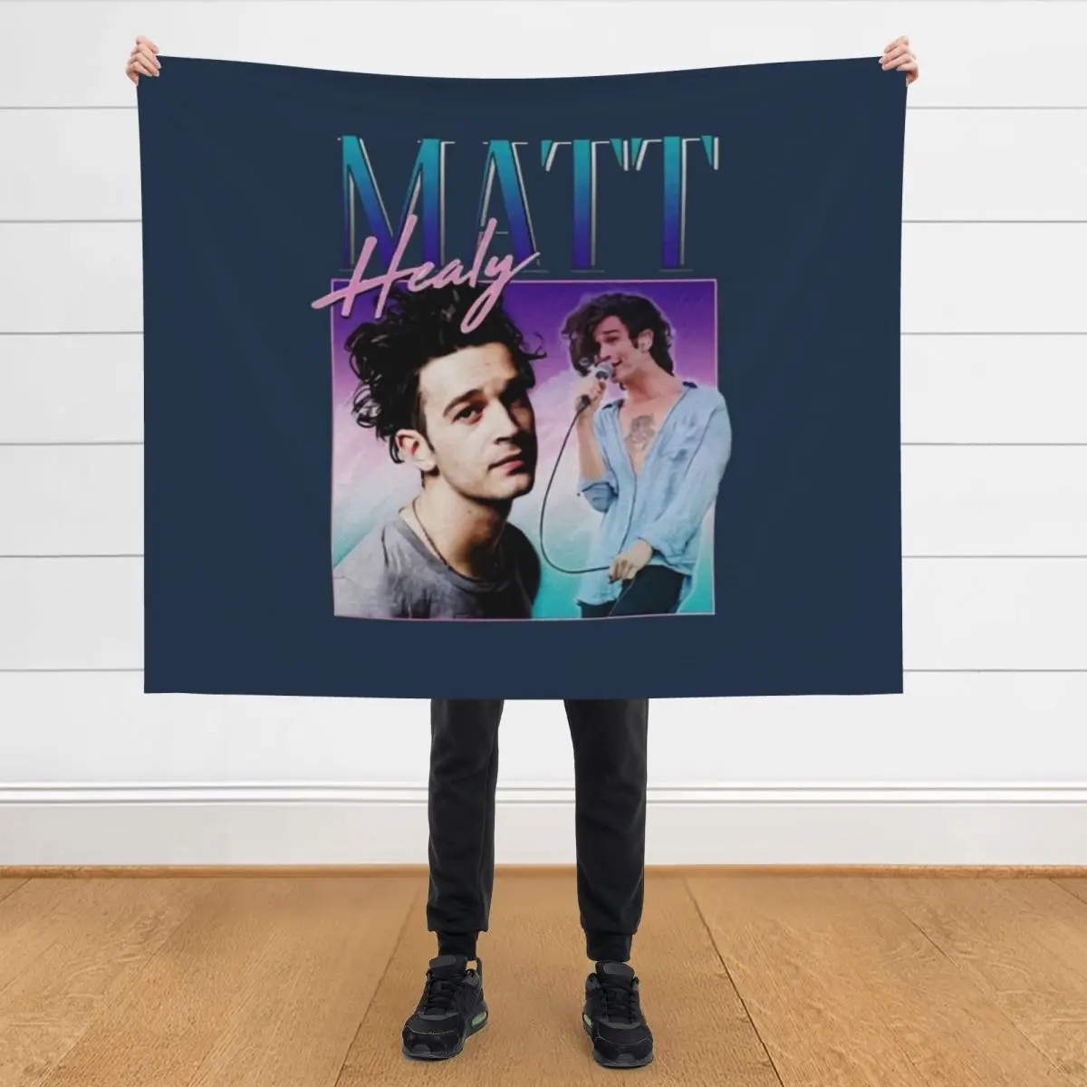 

Matt Healy Homage Funny Matty 1975 Retro 90's 80's Party Throw Blanket Plaid Bed covers Large Blankets