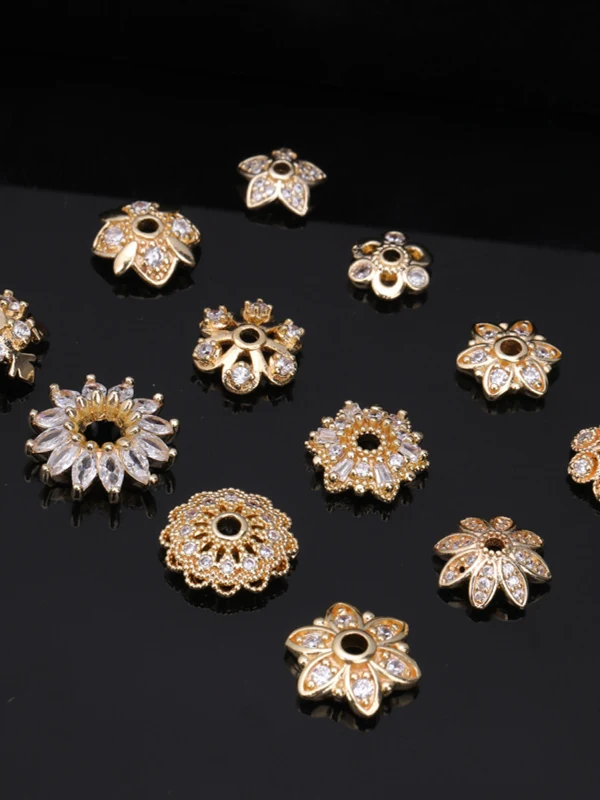 Perline Sp con fiore in zircone placcato oro 4 carati fatte a mano fai da te con perle Nelace Bracciale Accessori per gioielli Materiale Tappo floreale