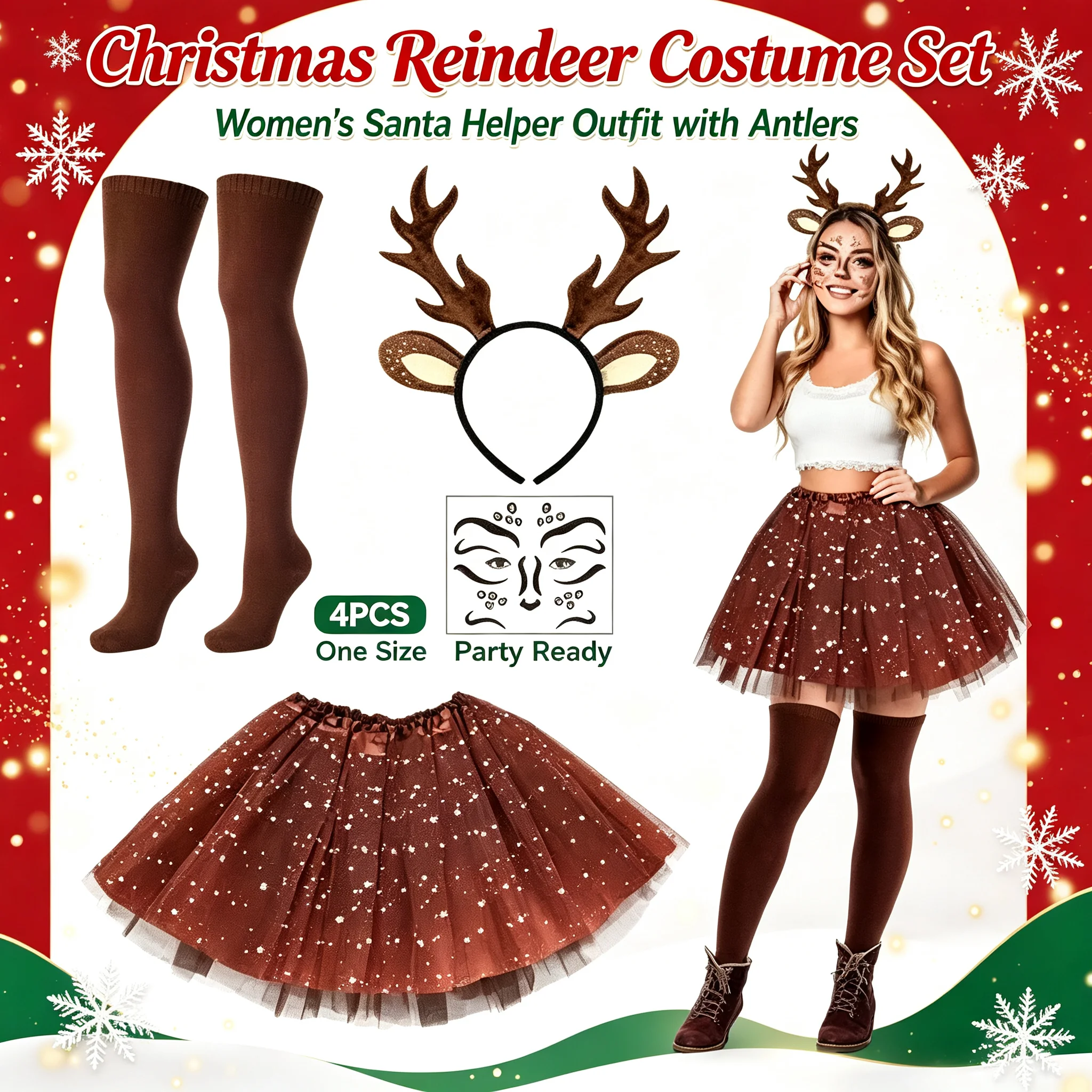 Reindeer Antlers Headband - Women's Elegant Reindeer Costume Christmas Role-Playing