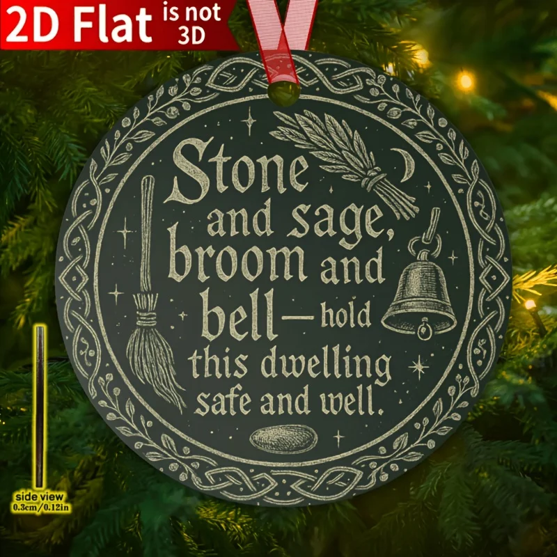 2D Flat Printing 1pc House Blessing Wooden Hanging Decoration, Witch Celtic Knot Round Hanging Ornament, Stone And Rosemary Broo