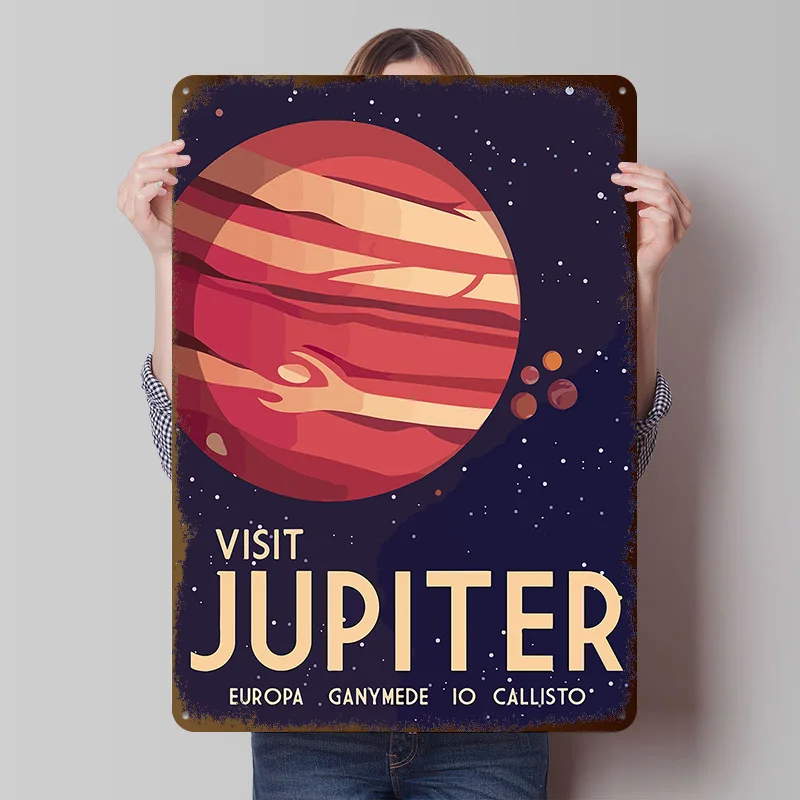 Travel to Jupiter Printing Poster Customized Retro Wall Art Vintage Metal Signs for Room Home and Decoration Gaming Office Decor