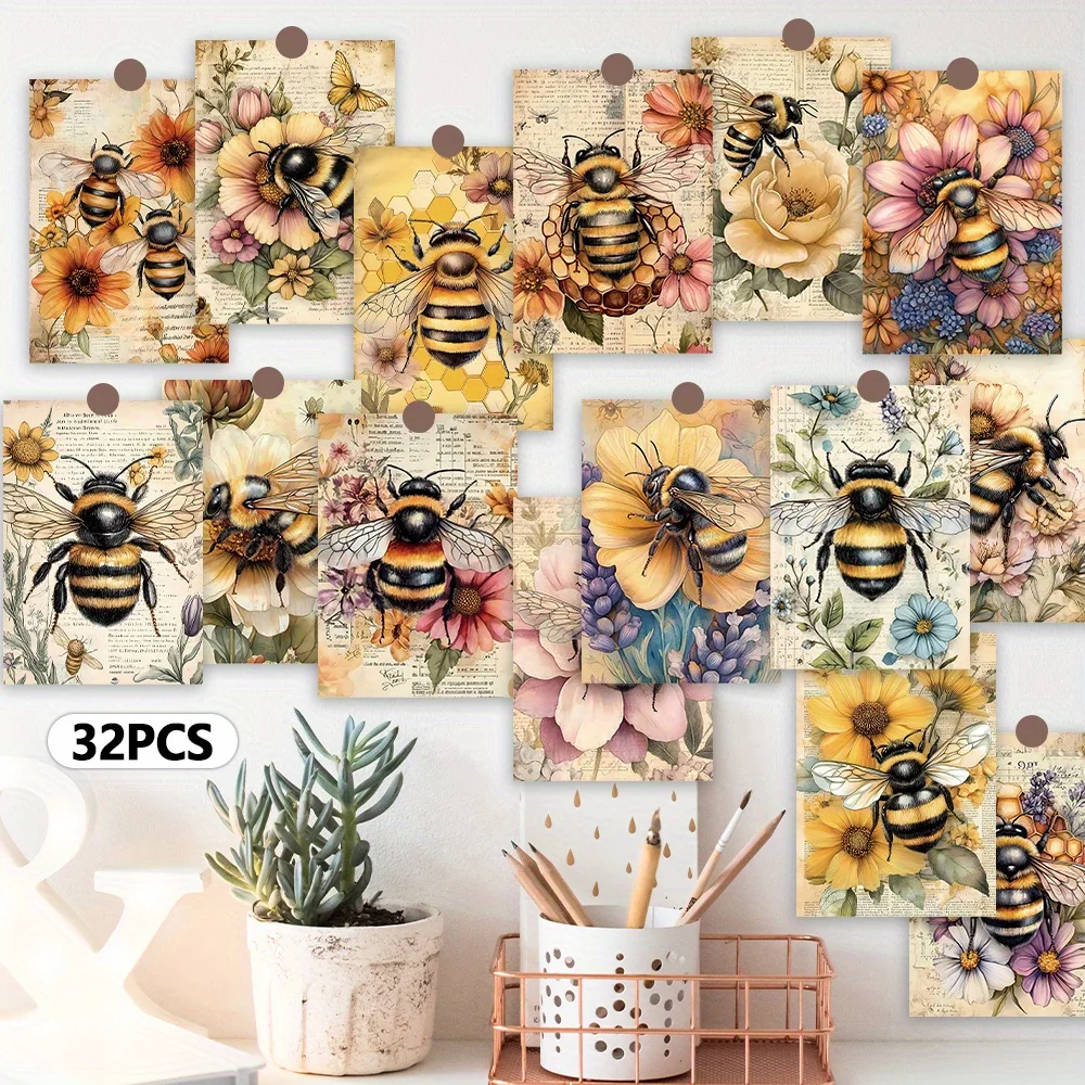 32-postais-vintage-pintados-a-mao-com-abelhas-e-flores-estilo-vitoriano-colecao-de-presentes-souvenires-que-podem-ser-colecionados-ou-enviados-por-correio