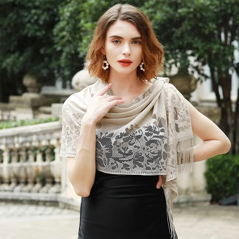 Embroidery Lace Scarf Shawl Floral Triangular Veil Shawl For Women Party Scarf Wedding Poncho Stoles Ladies Headband Wraps