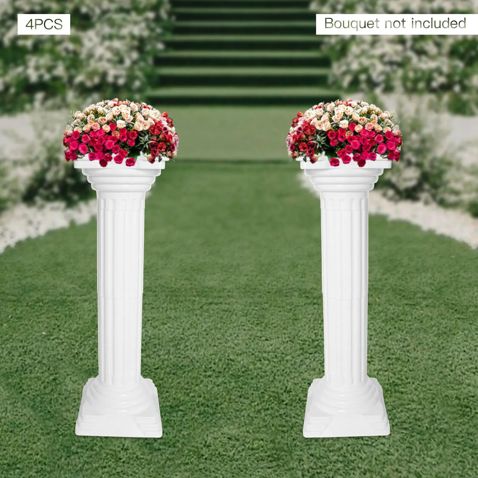 4 Stylolitic Plastic White Flower Stand Portable Wedding Decor Roman Column Roman Pillars For Garden Terrace Lawn Courtyard