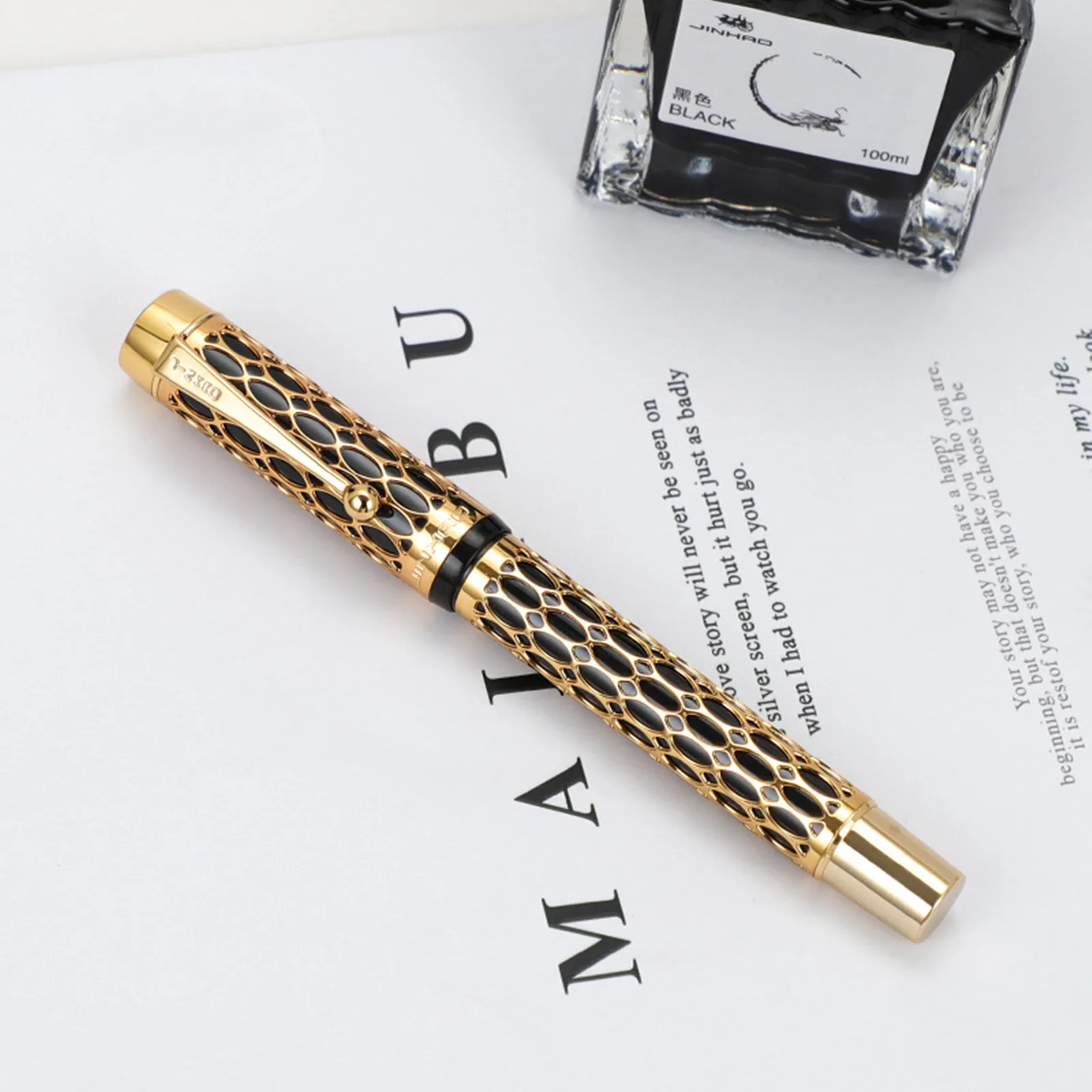 Imagem -06 - Jinhao Ouro Real Galvanoplastia Oco Out Tinta Caneta-tinteiro Suavemente f Nib Material de Escritório Escolar 100