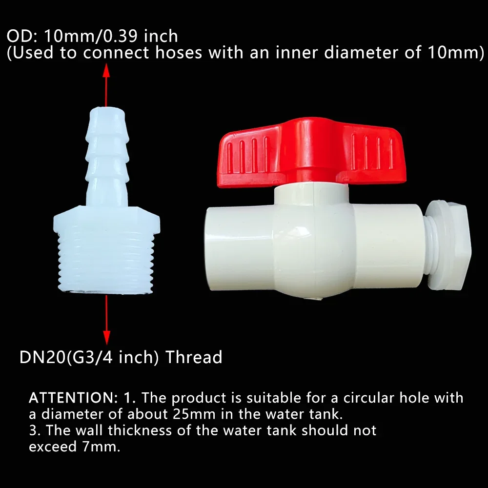 1Pc Water Tank Valve Drain Switch Hose Connector Flow Regulation G3/4 inch DN20 Thread Plastic Garden Irrigation Poultry Farming