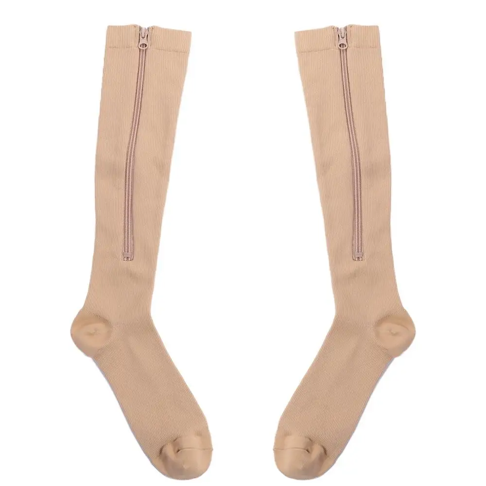 Nylon Compression Zipper Socks Stockings Colour of Skin Varicose Veins Socks Closed Toe Calf Stretch Socks