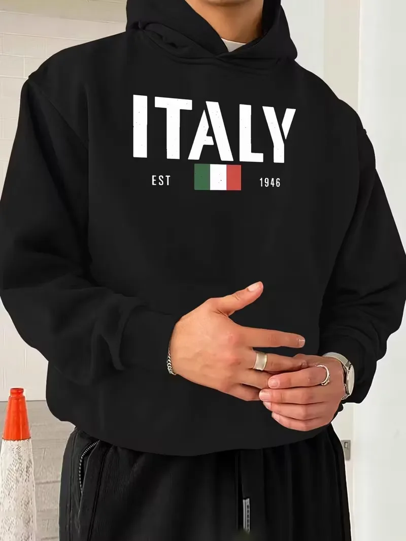 سويت شيرت رجالي فضفاض بغطاء للرأس، بلوفر أسود على طراز الشارع، قميص أمريكي كاجوال بقلنسوة، مناسب لهدايا عيد الميلاد #1