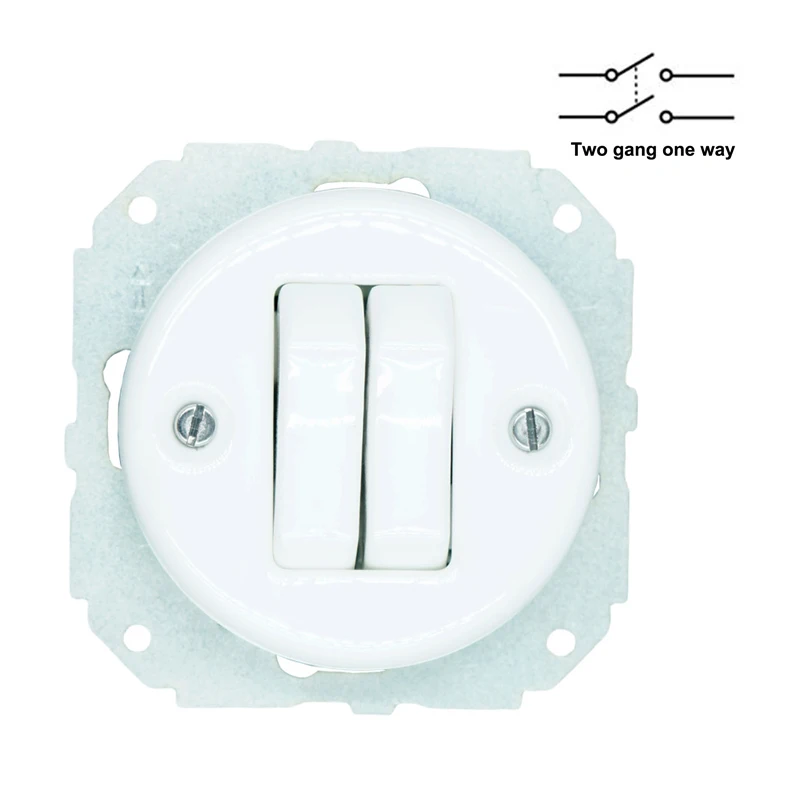 Two Gang One Way Retro Porcelain Push Button Switch Decorative Flush-mounted Toggle Switch