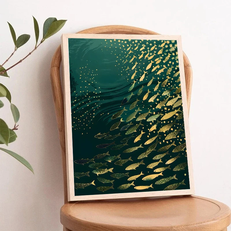 2026 Shark Octopus Turtle Jelly Fish Posters Ocean Wild Life Golden Canvas Painting Abstract Animal Wall Art Living Room Home De