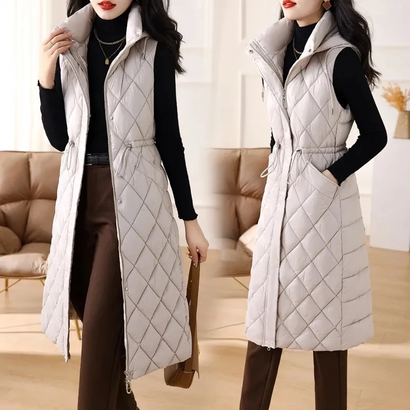 2023 New Winter Down Puffer Vest Women Casual All-match Sleeveless jacket Winter Long Bodywarm waistcoat Winter Sleeveless