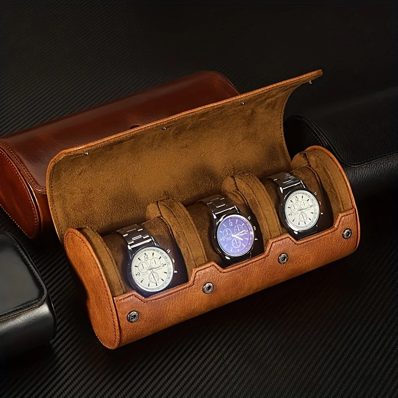 3 Slots Roll Travel Case Portable Vintage PU Leather Watch Organizer Display Storage Box For Men Gift