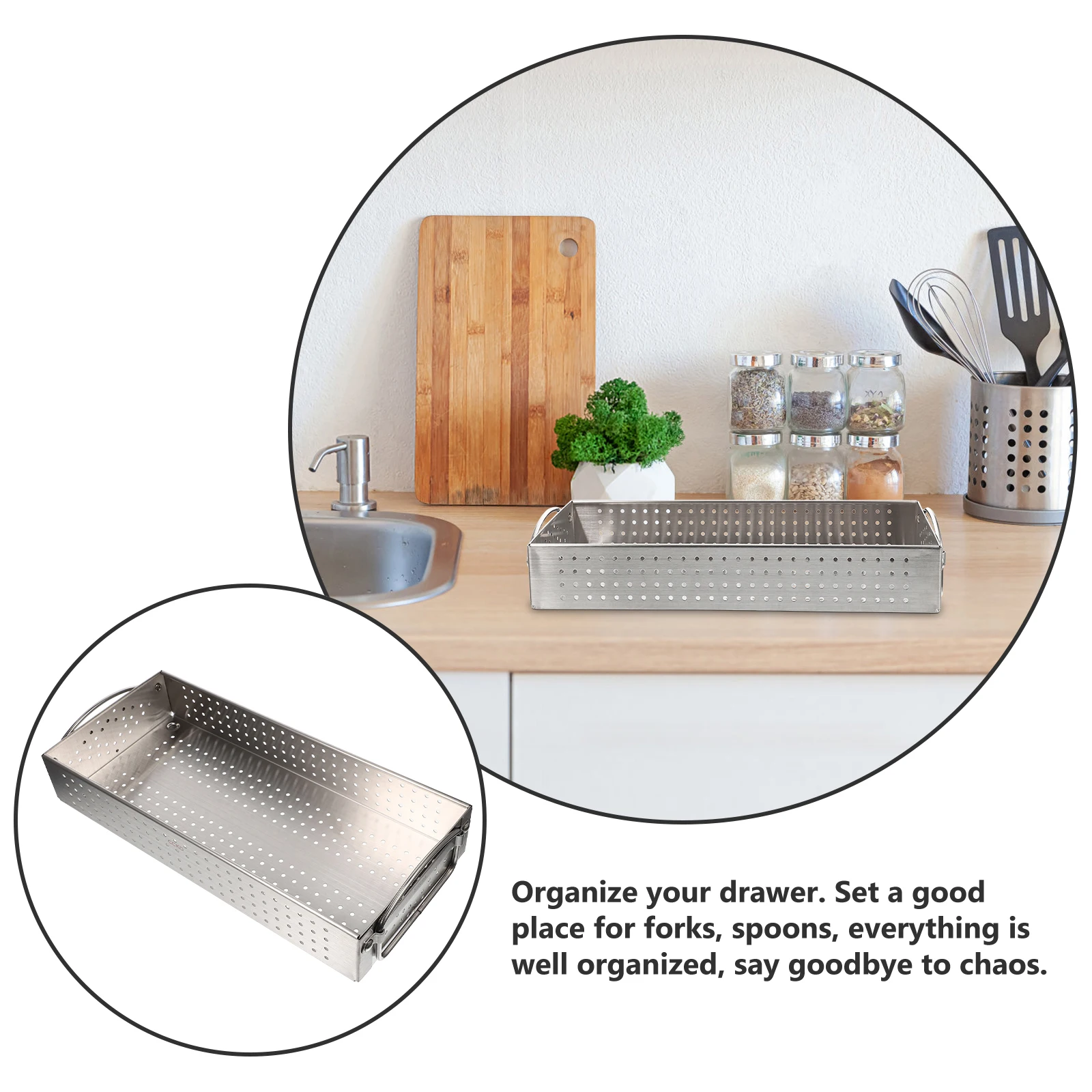 

Stainless Steel Cutlery Holder Large Capacity Utensil Organizer For Forks Spoons Mesh Design Storage Tray Flatware