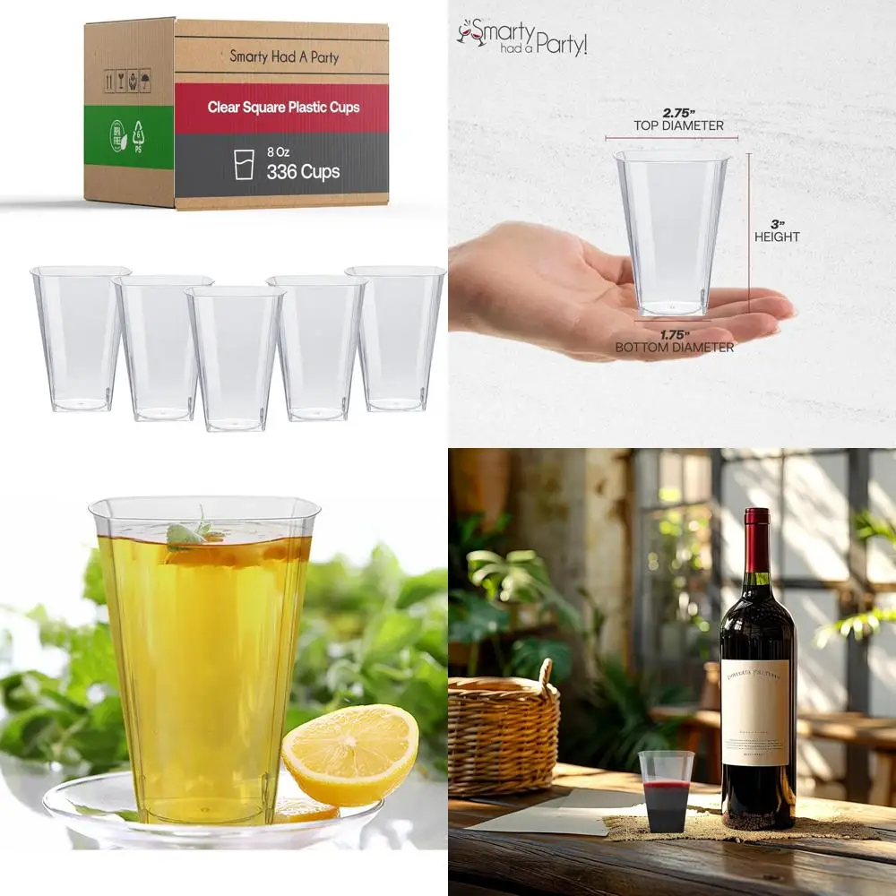 

Disposable Clear Plastic Party Cups - 8 oz Hard Tumblers - Bulk Drinkware for Cocktails and Punches - 336 Cups Set