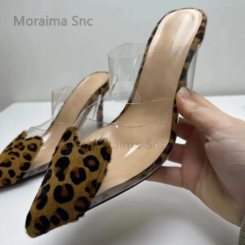 

Leopard-Print High-Heeled Slippers for Women's Summer Pointy Stiletto Baotou Transparent Sandals High Heels Catwalk Party Shoes