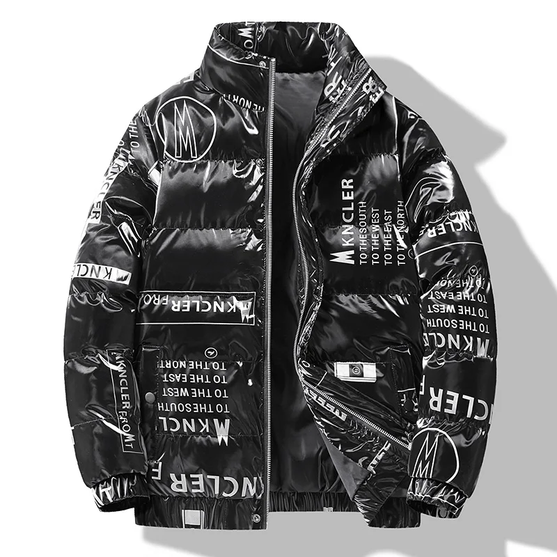 

Men's Long Sleeve Padded Coat, Letter Print Glossy Thick Warm Hooded Padded Coat,Autumn/Winter