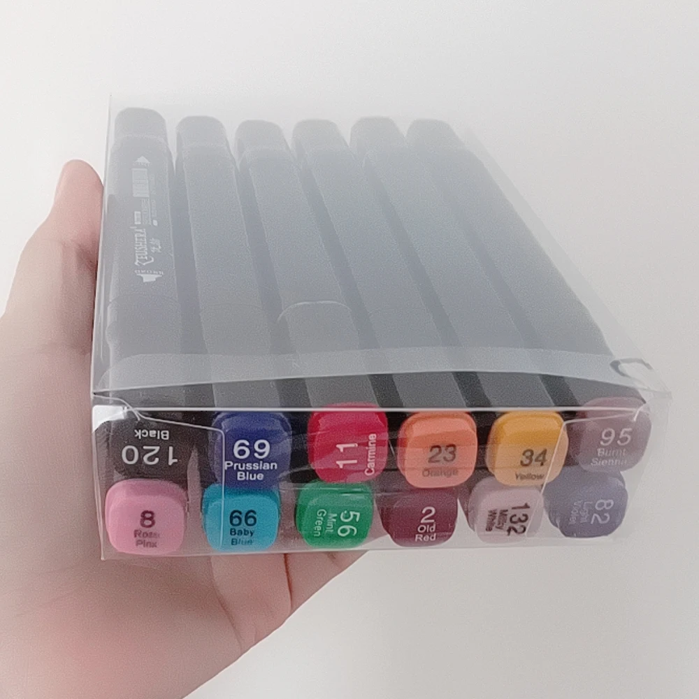 Set di 12 penne per pittura a colori, design di animazione, doppia testa, pennarello artistico multicolore