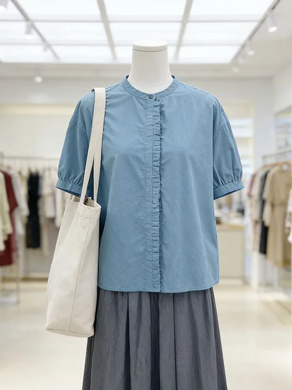

Large Size Elegant Stand Collar Short Sleeve Shirt And Slimming Half Skirt Two Piece Set for Women in Summer Fashion Ensemble