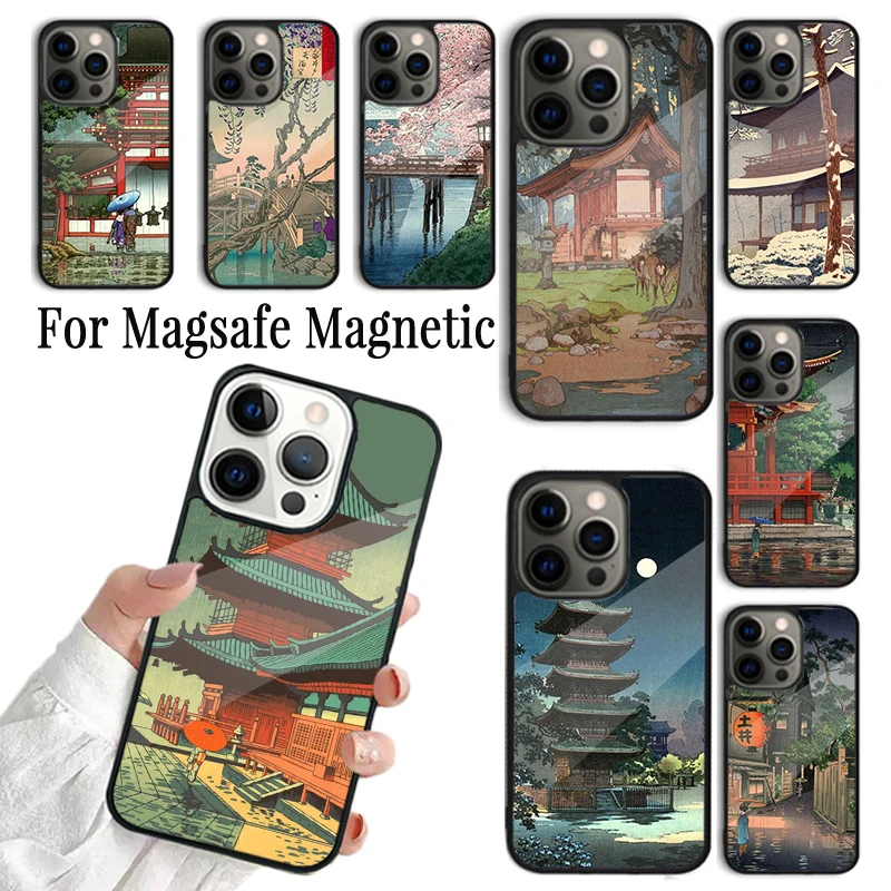 Coque Phone Case For iPhone 16 15 14 13 12 Mini 11 Pro Max Plus Magsafe Magnetic Wireless Charging Cover Ukiyo-e Japanese Art