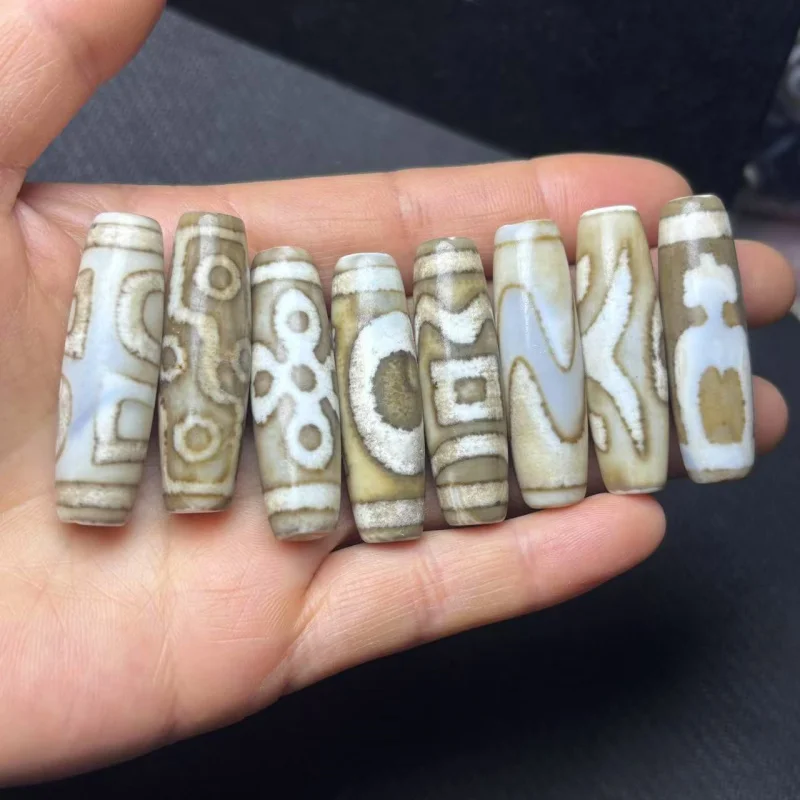 Tibetan Old White Core Sheep Belly Stone Color Agate Chalcedony Dzi Beads Jade Jewelry