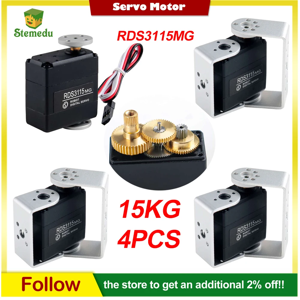 

4pcs 180°/270° 15Kg RDS3115MG Robot Digital Servo Dual Axis Servo Metal Gear Steering Motor for RC Model Car Boat Robotic Arm