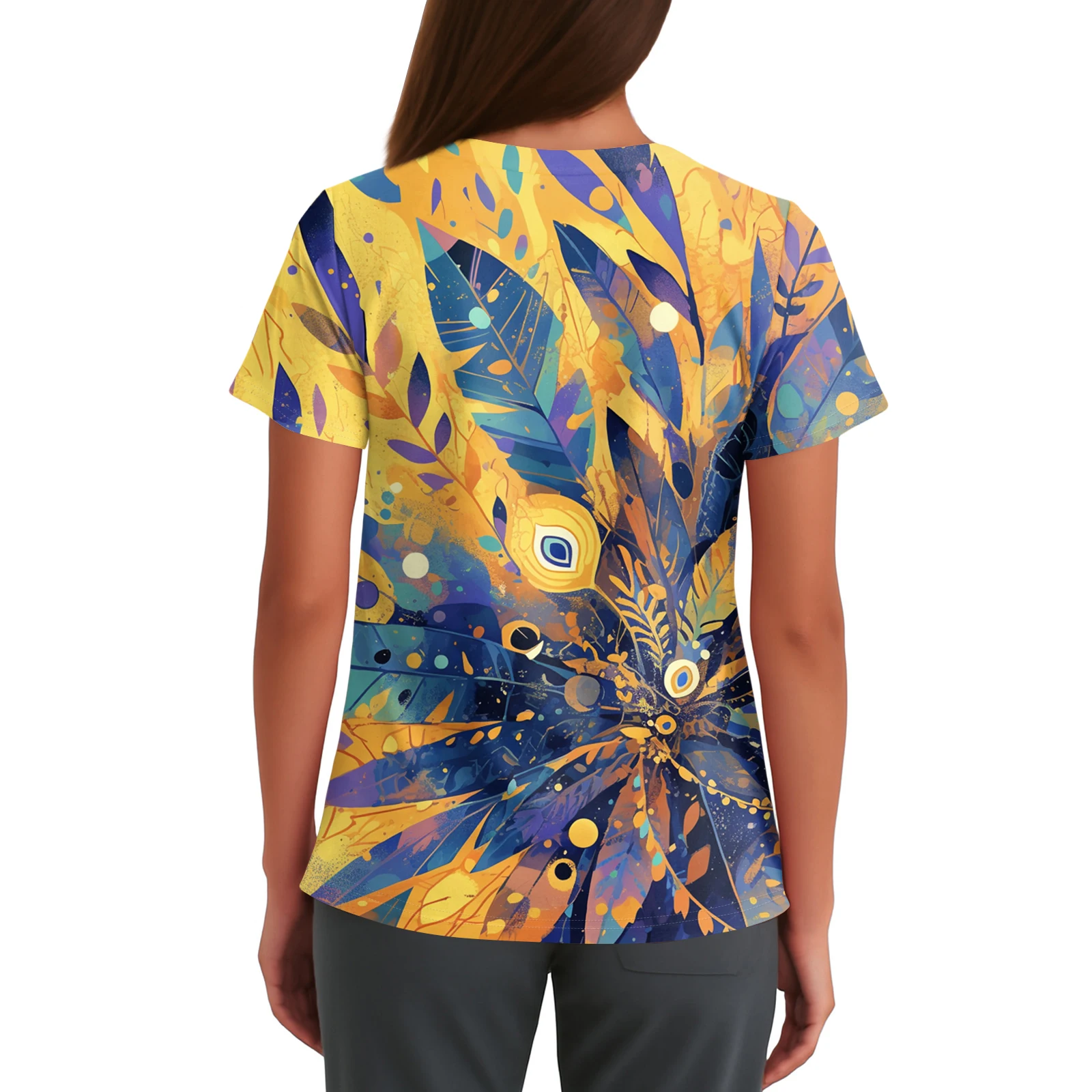 Uniformes de enfermera para mujer, jersey cómodo para el día a día, camisetas estampadas con cuello en V, bolsillos elegantes con ventilación lateral, Tops diarios