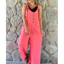 Elegant Solid Color Sleeveless Jumpsuit For Women Wide Leg Overalls Loose Commuting Style Sleeveless Trousers Woman Clothing New