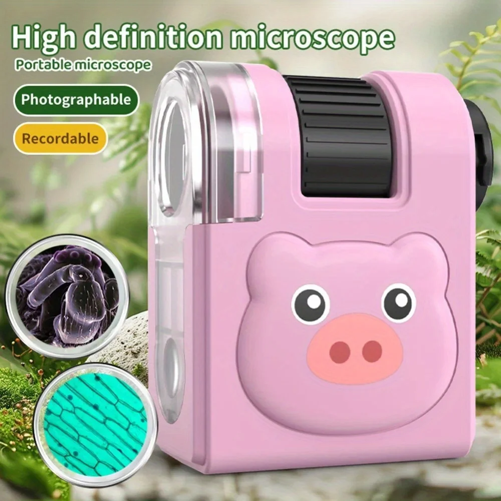 80X Mini Handheld Microscope Children's Portable Microscope Children's Kit LED Lighting Outdoor Education Science Toy Gift