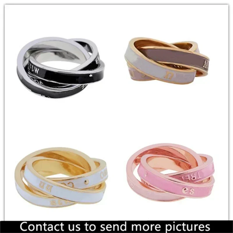 Three Rings Enamel Saturn Ring Female Cool Sweet Three Rings Stacked Ring Planet Couple Ring Light Luxury JewelryIJI