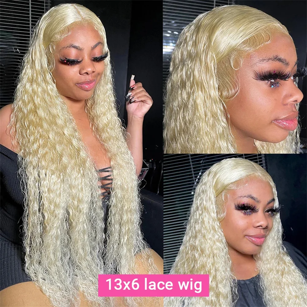 Perruque Lace Front Wig 613 naturelle bouclée, Deep Wave HD, 13x6, blond 613