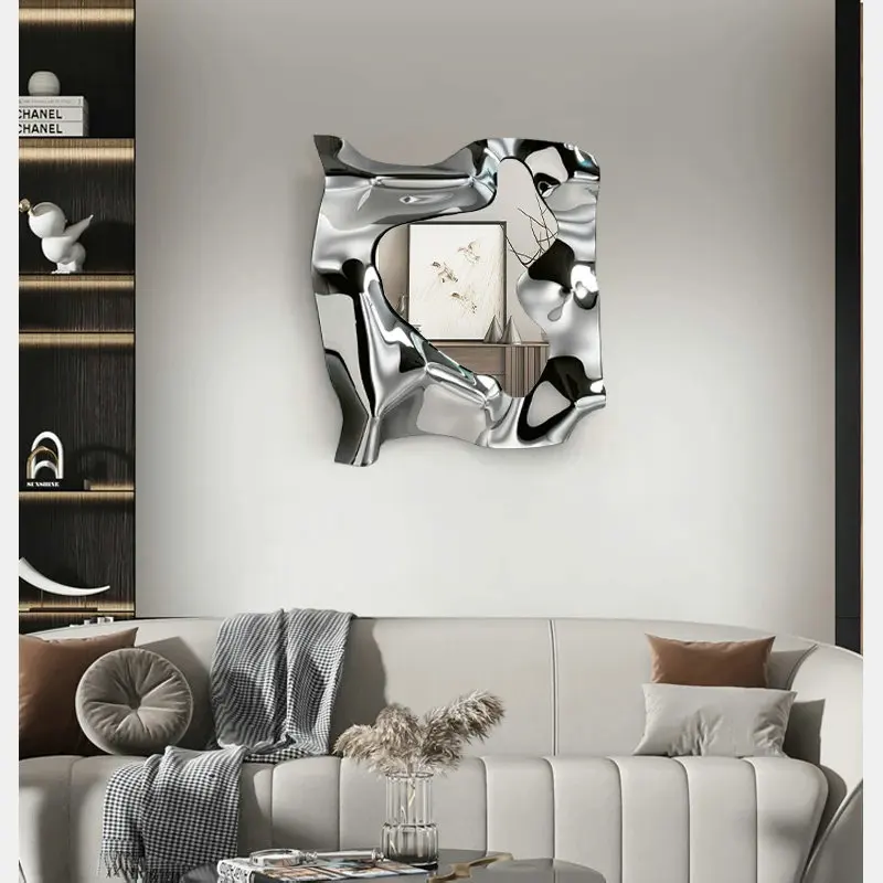 Creative Alien Metal Wave Art Sculpture, Mirror Stainless Steel Wall Decoration, Suitable for Shop, Hotel, Living Room ZY610GW