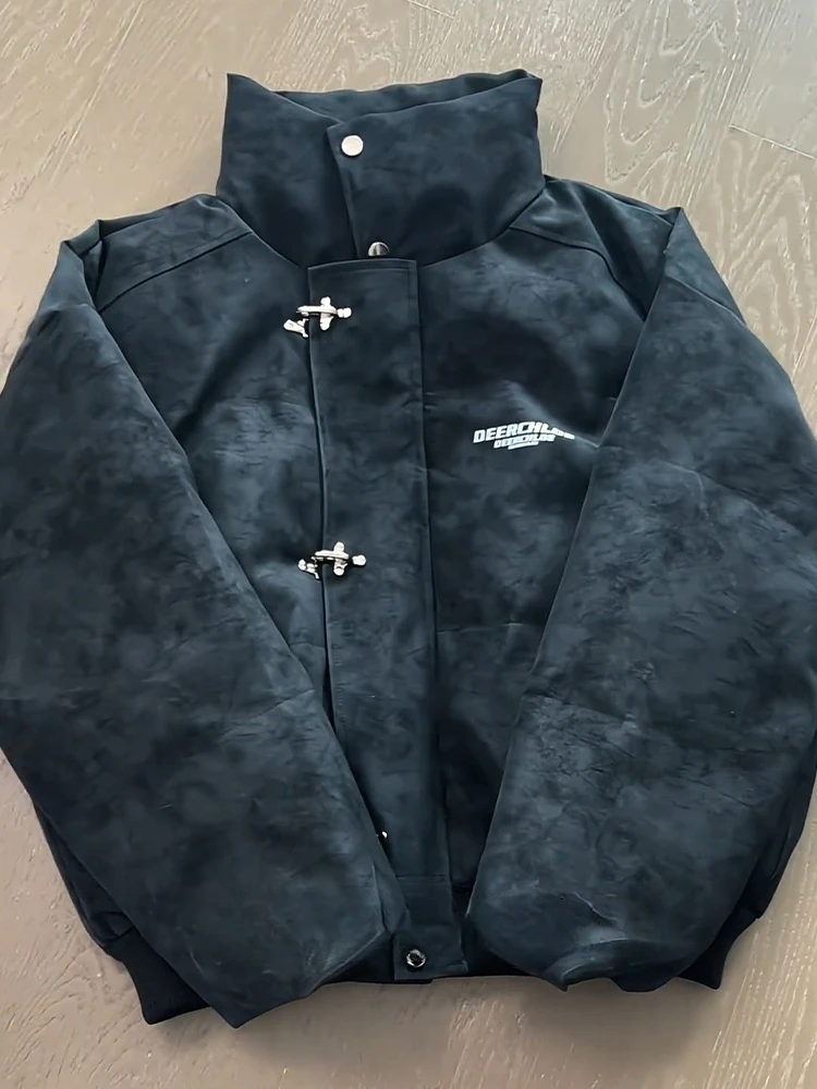 

Winter Thiened PU Leather Dyed Jaet Men's Cotton Coat Stand Collar Workwear Sle Stand Fit Long Sve Color