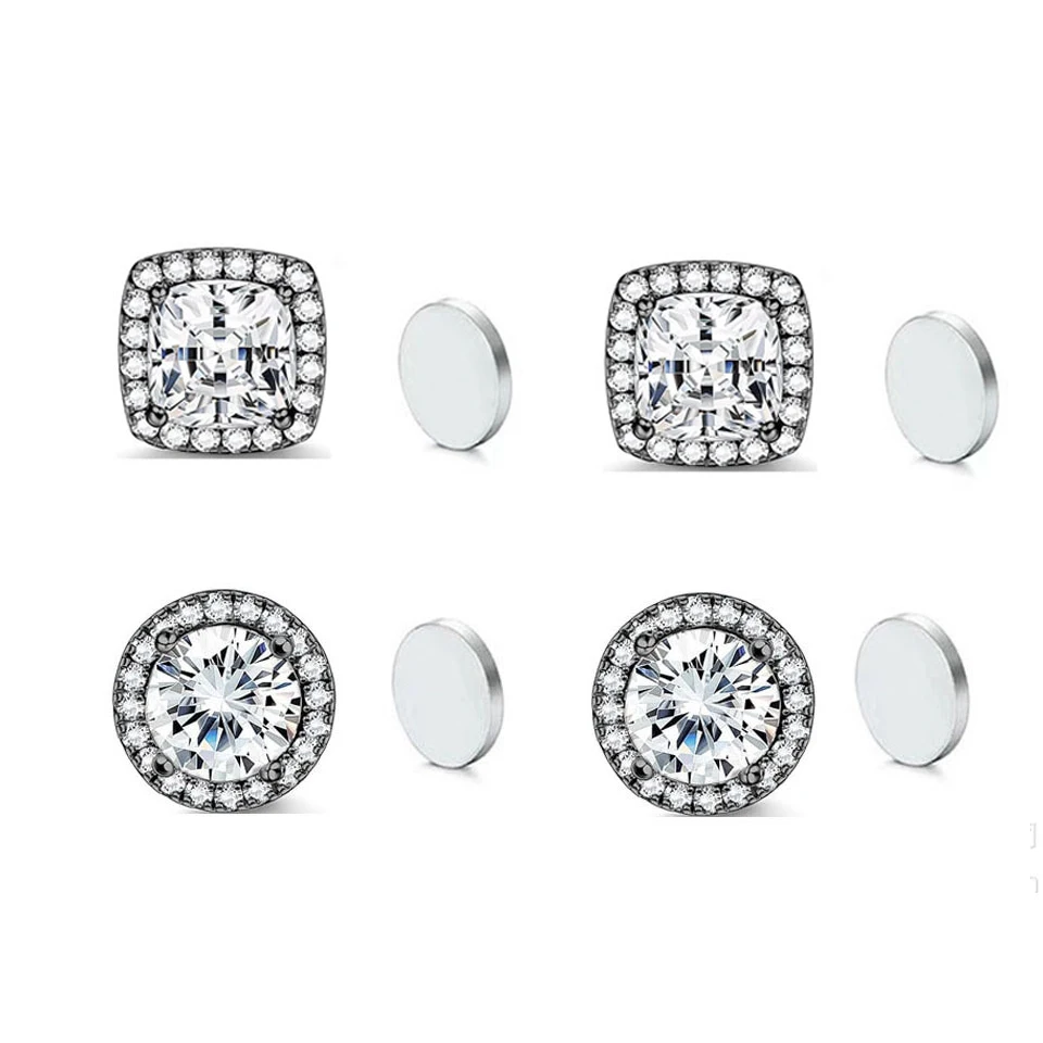 ZAKOL New 1 Pair Buling Cubic Zirconia Stainless Steel Magnetic Ear Clip Simple Fashion No Piercing Stud Earrings for Women Men view 4